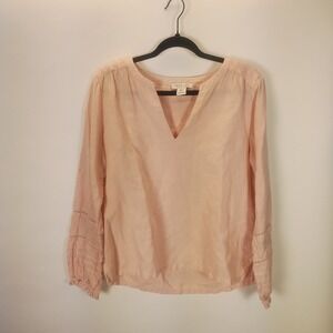 Rachel Zoe Long Sleeve Blouse Women's Medium Light Pink Linen Cotton Embroidered